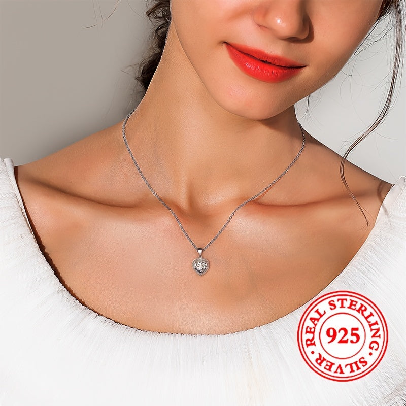 Luxurious 925 Sterling Silver Heart-Shaped Jewelry Set with Synthetic Zirconia Encrusted, Timeless Design, Perfect for March Birthstone, Ideal for Wedding or Valentine's Day Gift. Includes Necklace, Earrings, and Ring.