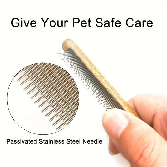 Softwood Pet Grooming Brush with gentle slicker bristles and durable wooden handle for professional hair removal on cats and dogs.