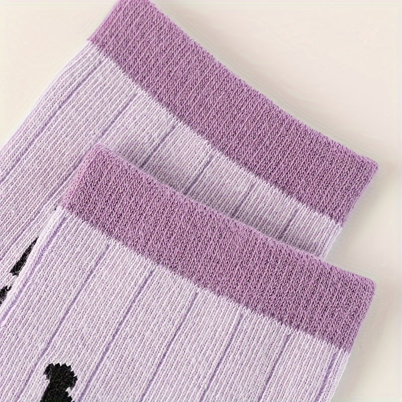 Sanrio Double Kulomi socks in purple with love bow pattern.