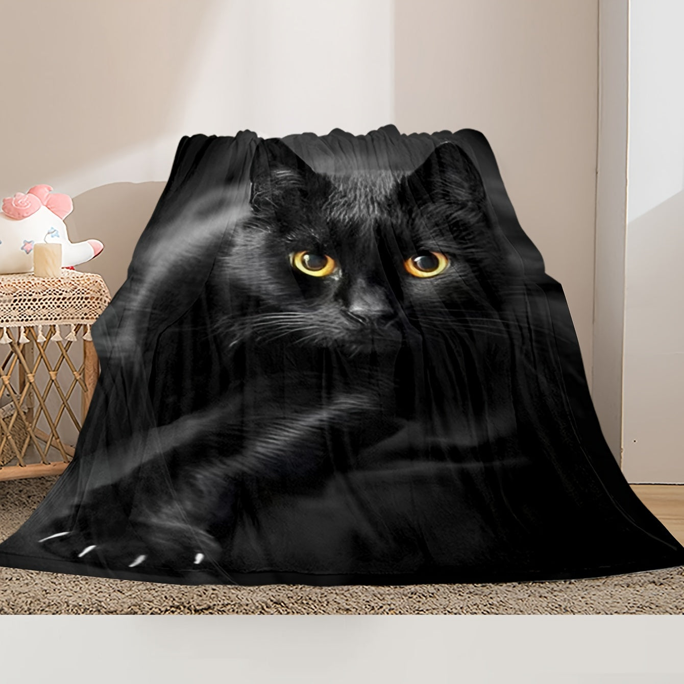 Soft, warm, and stain-resistant, this versatile all-season gift is perfect for adding a cozy touch to any space. Whether you're snuggled up on the couch, in bed, at the office, or on the go, this black cat flannel throw blanket is sure to keep you warm