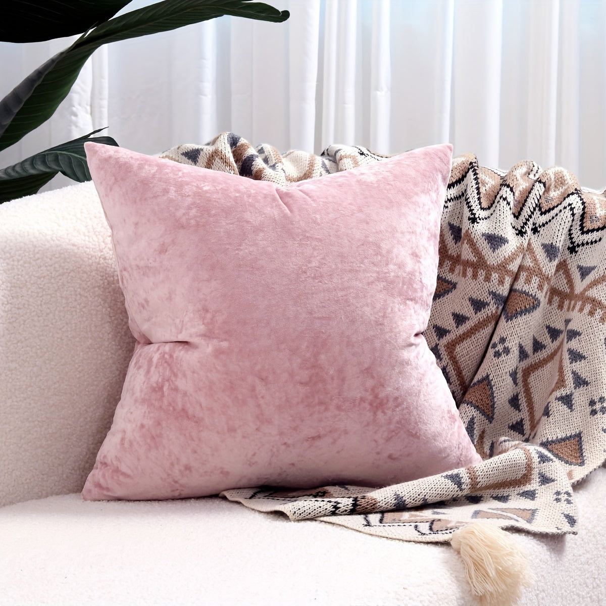 Luxurious velvet throw pillow cover with speckled texture, perfect for sofa and bed. Contemporary style with zip closure, machine washable. Made of 100% polyester.