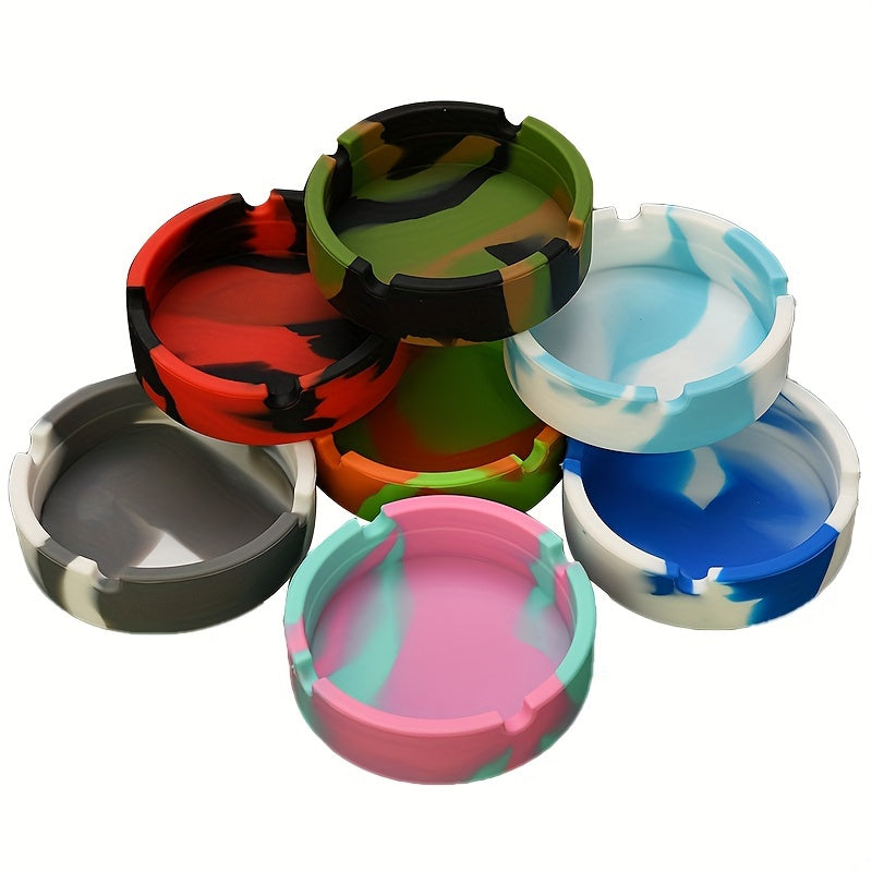 Round silicone ashtray for home or office use, suitable as a gift.