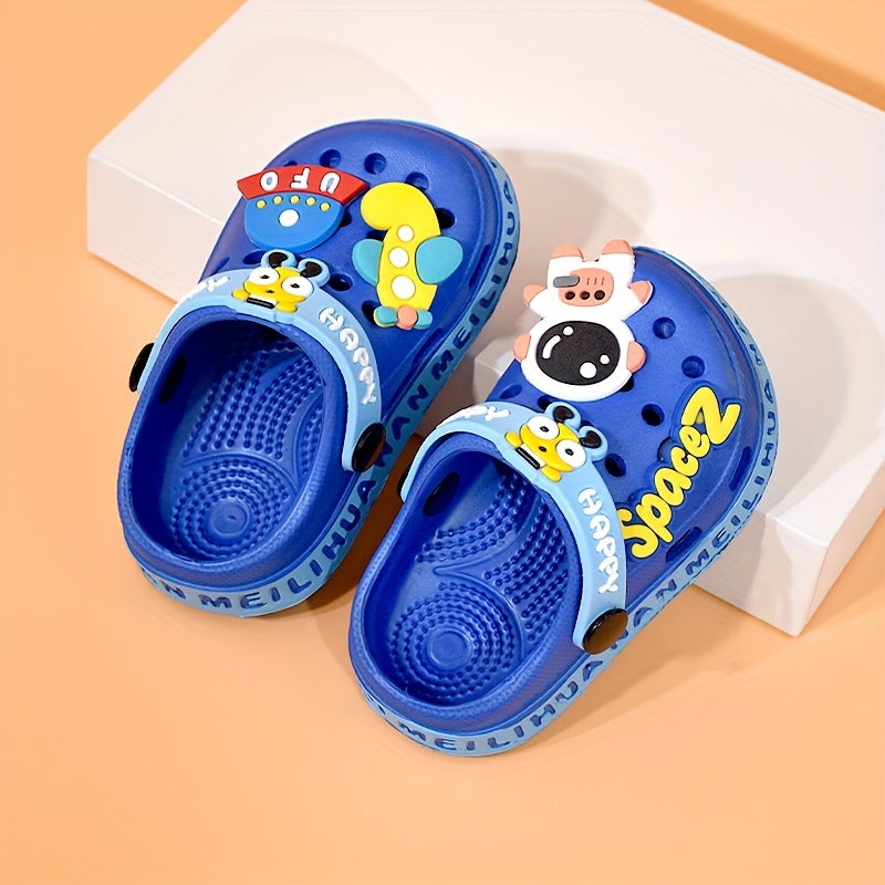 Boys' and girls' cute cartoon open-toed sandals with breathable lightweight EVA upper, perfect for daily wear or casual vacation. Easy slip-on style for the beach.