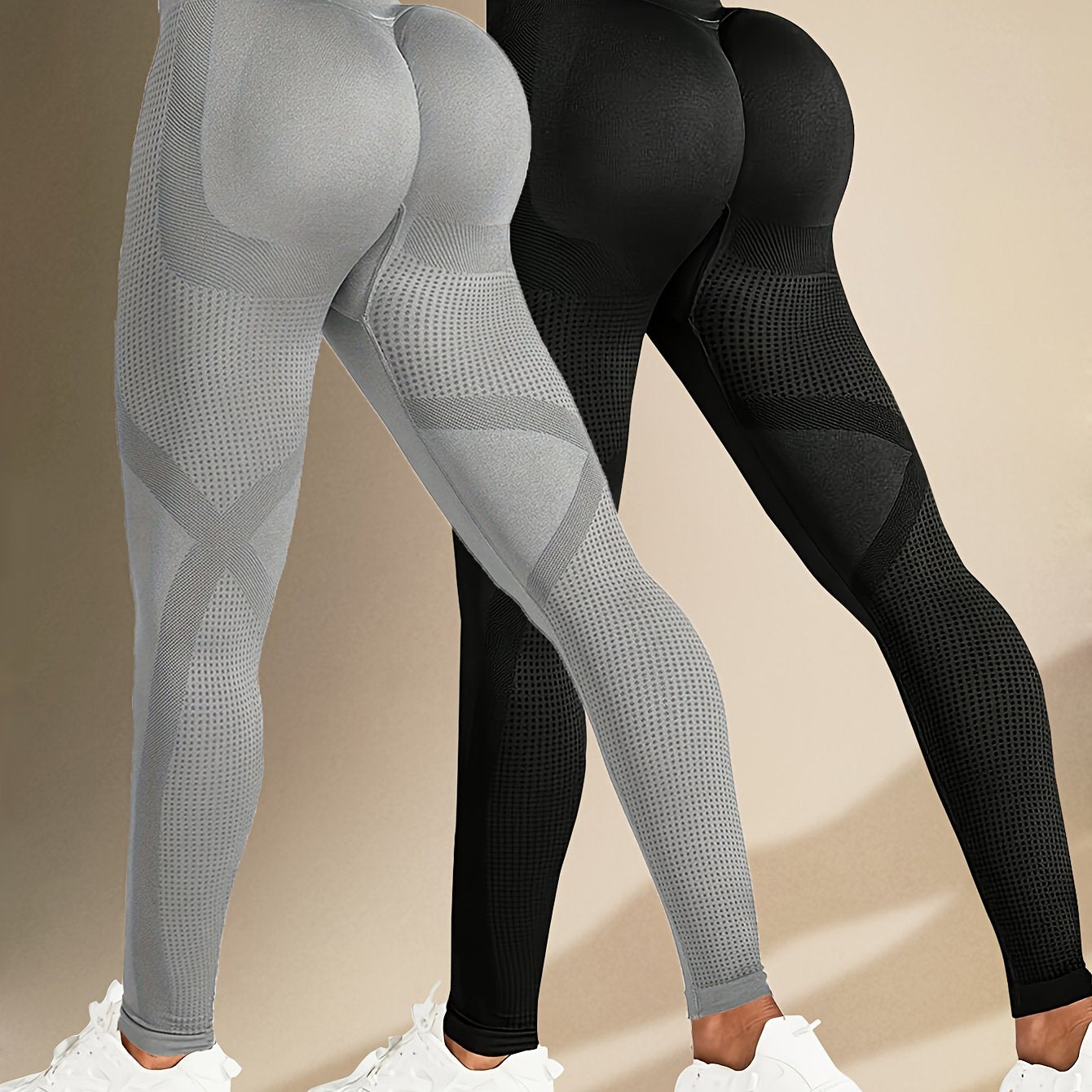 Abdominal control, pleated fitness yoga leggings in two solid colors. Made of high-elasticity polyamide and elastic materials. Ideal for women's activewear and exercise in all seasons.