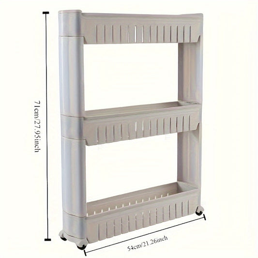 3/4-layer ultra-narrow refrigerator edge gap organizer for bathroom and living room storage, ideal for hotels.