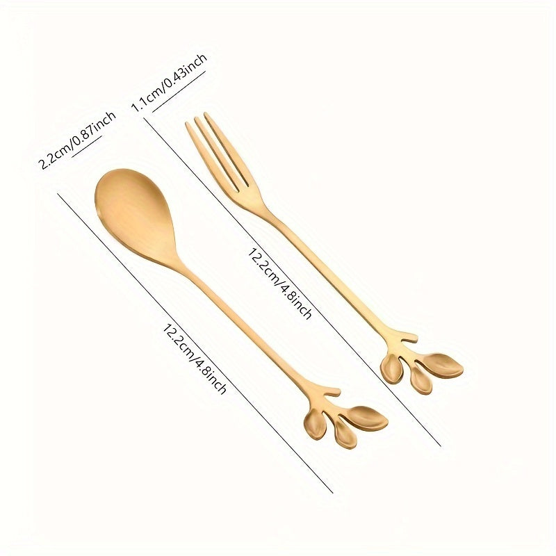 Leaf-shaped dessert spoons and forks in 24-pack, 12-pack, and 6-pack sizes for home and commercial use. Ideal for stirring, couple gifts, birthdays, parties, cakes, salads, and dinner gatherings. Trendy and stylish design.