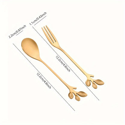 Leaf-shaped dessert spoons and forks in 24-pack, 12-pack, and 6-pack sizes for home and commercial use. Ideal for stirring, couple gifts, birthdays, parties, cakes, salads, and dinner gatherings. Trendy and stylish design.