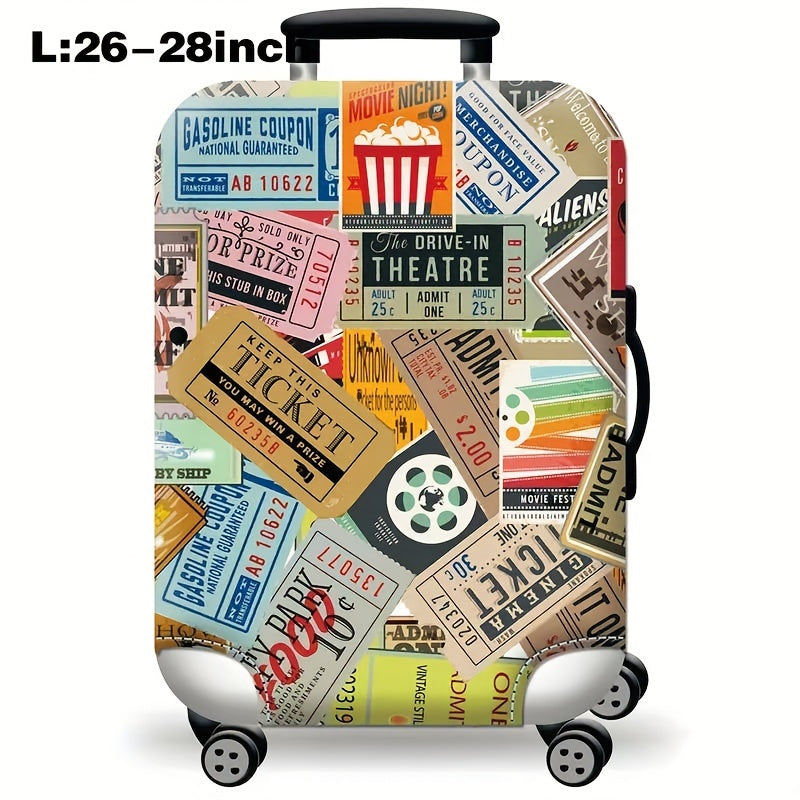 Cartoon patterned elastic luggage cover for travel suitcase or trolley duffle case.