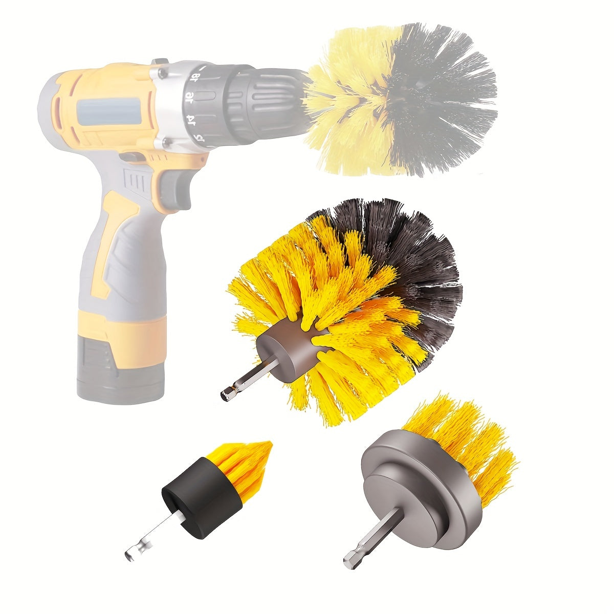 Get a package of Drill Brush Attachments with Cleaning Pads in sets of 3, 8, 10, 13, or 16. This Multi-Purpose Electric Scrubber is perfect for use in bathrooms, on floors, tiles, grout, and for car detailing.