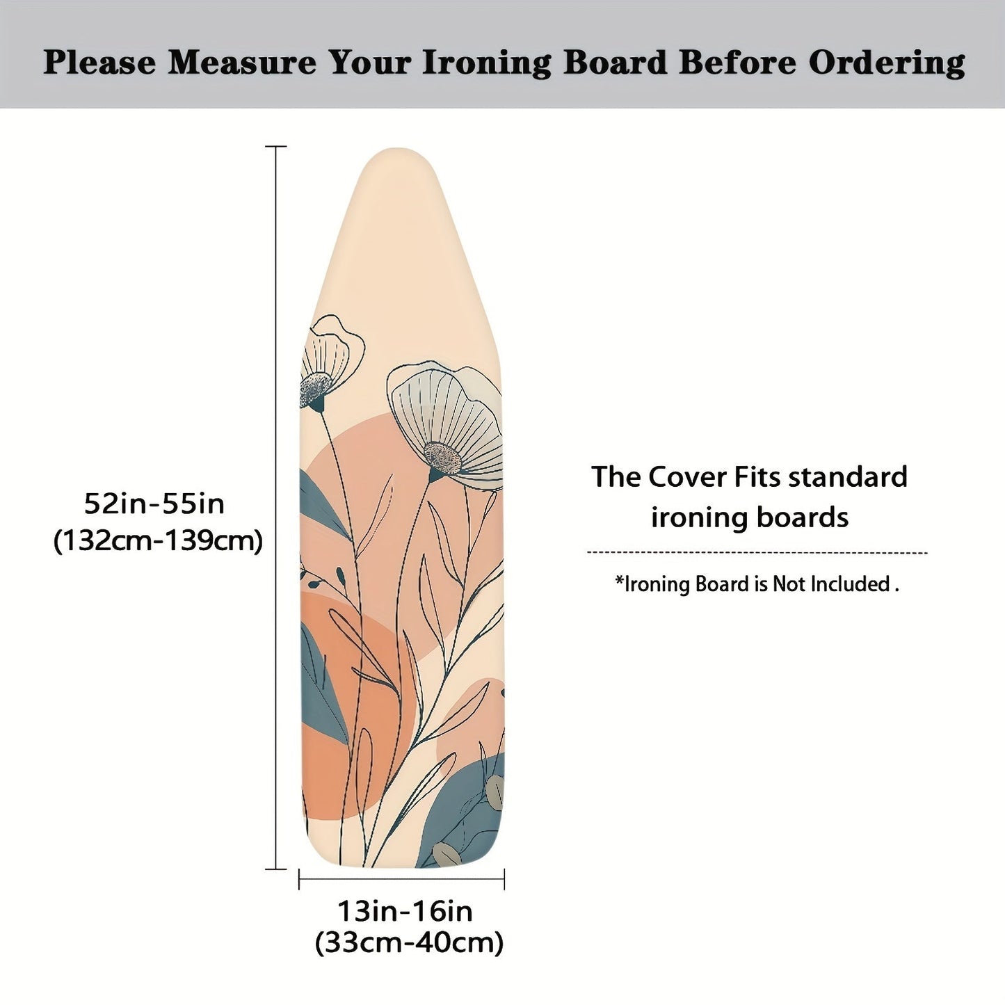 Ironing Board Cover with Floral Pattern and Elastic Edge - Features Padding for Easy Fit and Scorch Resistance, Non-Electric