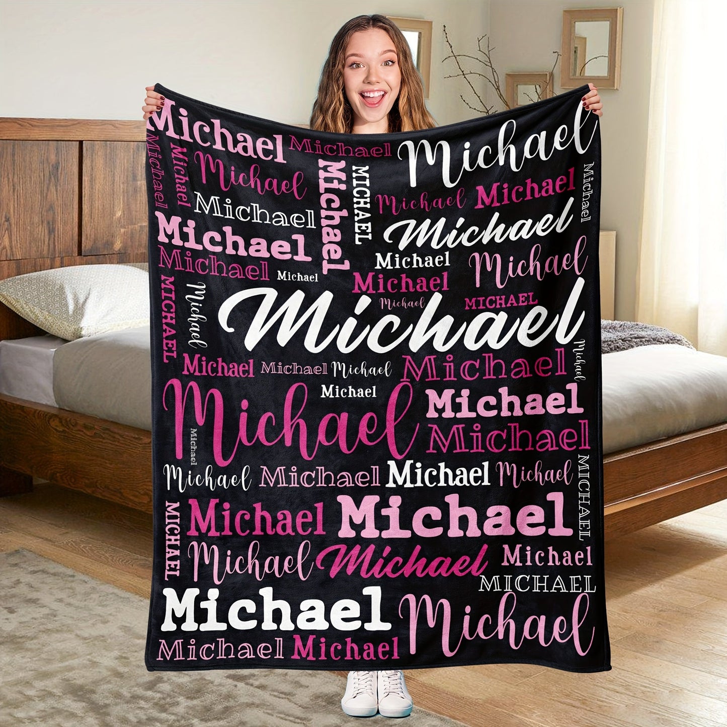 Stay warm and cozy all year round with our custom "Michael" name blanket. This personalized flannel throw is hypoallergenic, machine washable, and perfect for use on the couch, bed, in the office, or while camping. Featuring a soft purple butterfly