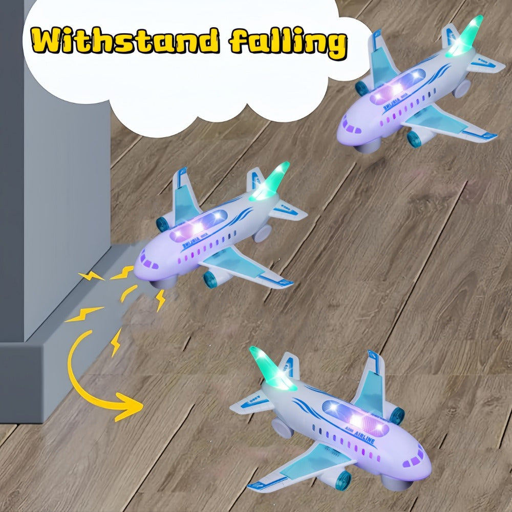 Battery-Powered Airplane Model Toy for Kids with Lights and Music - Durable Plastic Construction in White Color