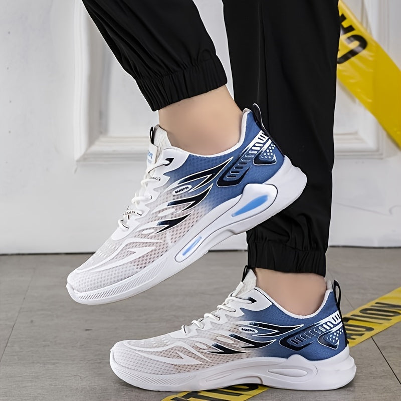 Breathable men's running shoes with durable PVC sole and EVA insole. Trendy gradient color, non-slip, low-top lace-up design for all-season outdoor training.