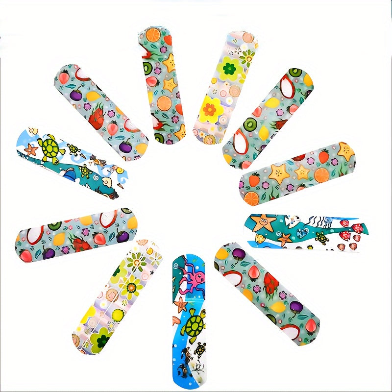 100 waterproof adhesive bandages featuring cartoon animal patterns made of cotton - ideal for outdoor medical use.