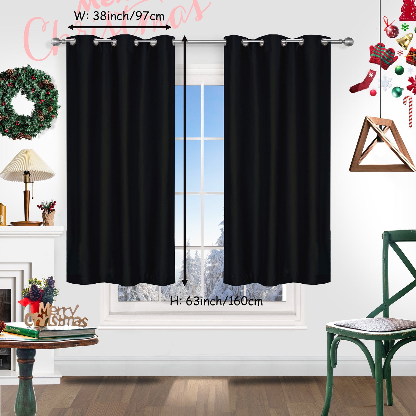 Add a festive touch to your space with 2 pieces of red Christmas curtains. These curtains are made of faux silk with a grommet top design, providing both style and functionality. Perfect for living rooms, bedrooms, offices, kitchens, and studies, these