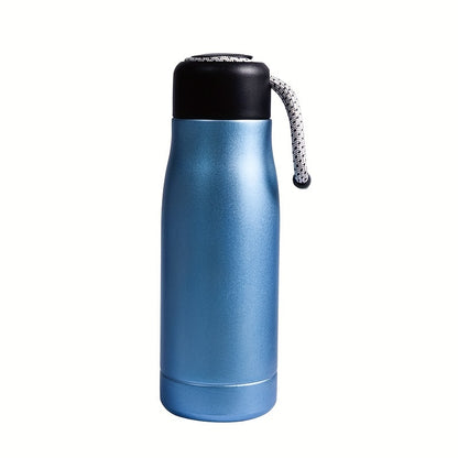 Personalized thermos bottle with laser-engraved text on stainless steel featuring rope design.