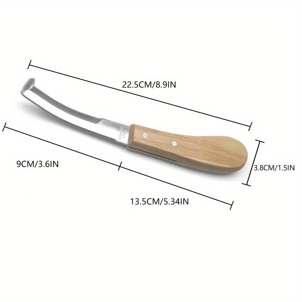 Hoof knife set with right-handed double-sided blade and rubber wooden handle, available in 2-piece or 3-piece sets.