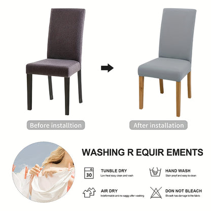 4/6pcs Milk Fiber Chair Covers with Elastic Band, Machine Washable, Water-Resistant, Polyester 92% Spandex 8%, No Print Design for Living Room Furniture Protection