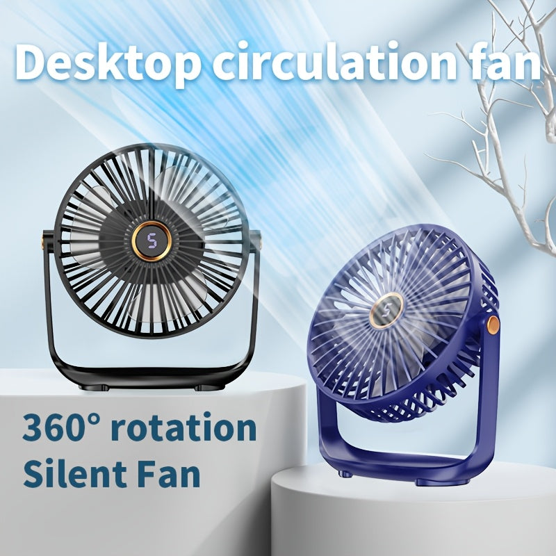 The Jkuoo Portable Desktop Fan is equipped with a 360° rotation feature for maximum coverage. Its quiet brushless motor ensures peaceful operation, while the 5-speed adjustable settings allow for personalized comfort. The fan also includes a convenient