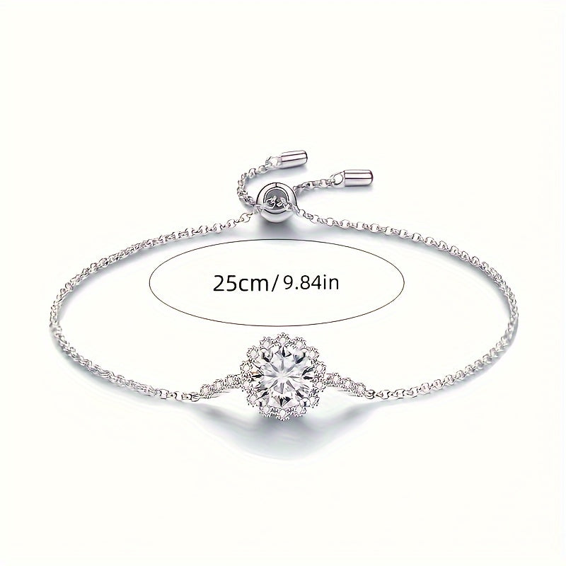 Sterling Silver Bracelet for Women - This elegant bracelet is made of 925 sterling silver and features an adjustable Moissanite gemstone in D color weighing 1 carat. The synthetic June birthstone adds a touch of sophistication to this fashionable