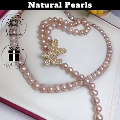 Luxurious Freshwater Pearl Sweater Necklace in Light Purple, Versatile Fashion Accessory for Women, Multi-Layer and Chic Design Ideal for Mother's Day or Parties, Comes with Gift Box - Minor Imperfections Enhance its Unique, Random, Luxury Look.