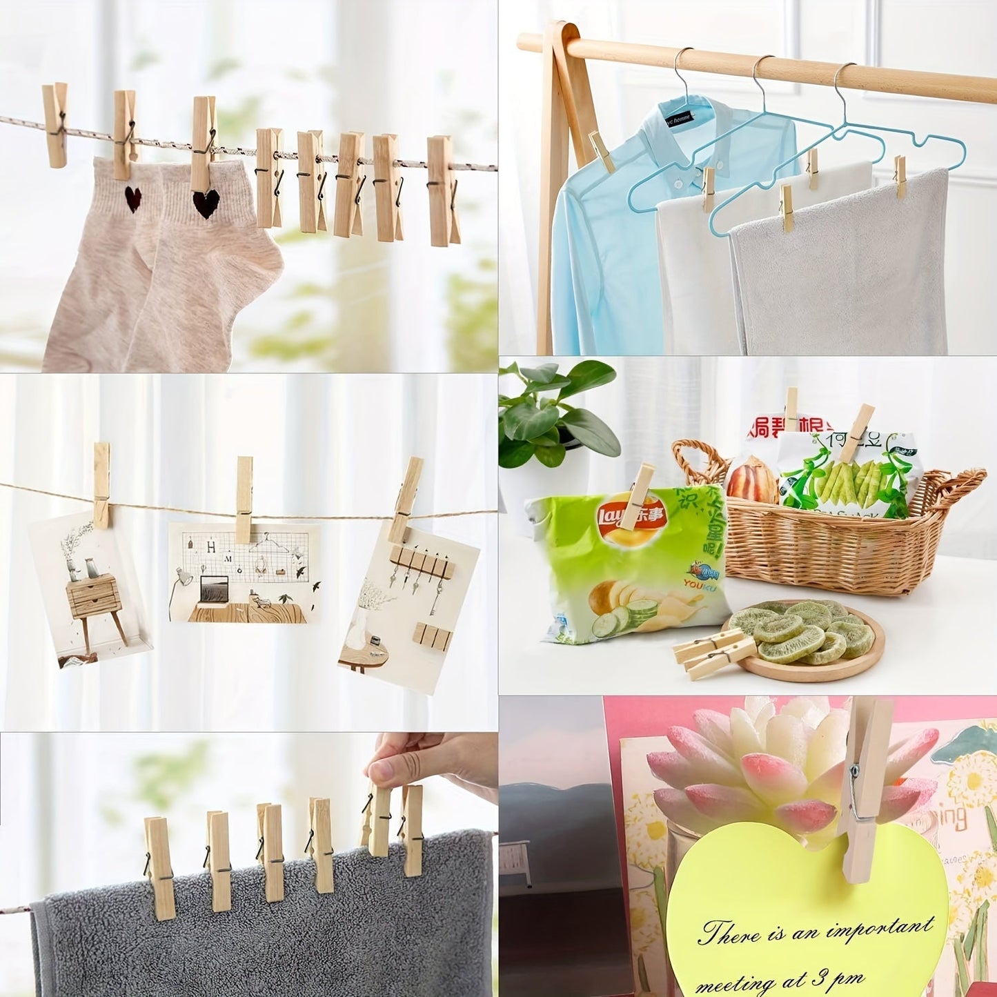 100 Heavy-Duty Bamboo Clothespins - Versatile Wooden Clips for Hanging Clothes, Photos & Outdoor Activities, Clothespins