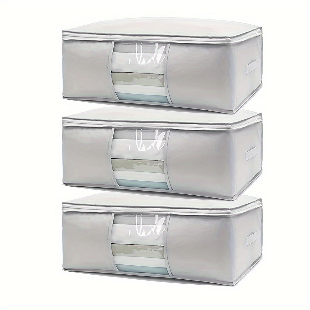 Portable Foldable Zipper Storage Bag with Thickened and Reinforced Material, Transparent Window, and Durable Handle. Ideal for Wardrobe Organization, this Storage Container is capable of holding Clothes, Blankets, Quilts, Sheets, Pillows, and Toys.