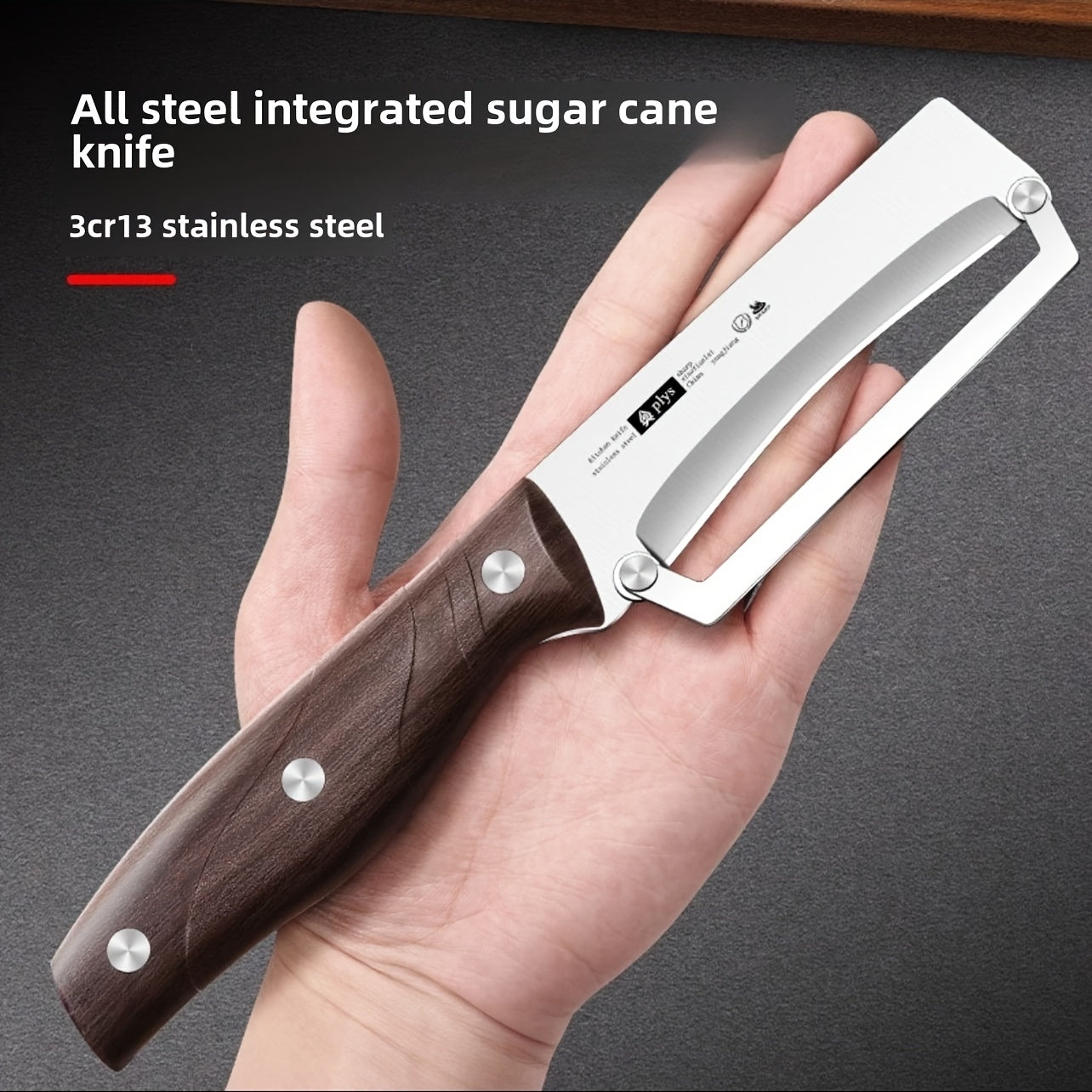 Forged stainless steel paring knife with wooden handle for various fruit peeling tasks.