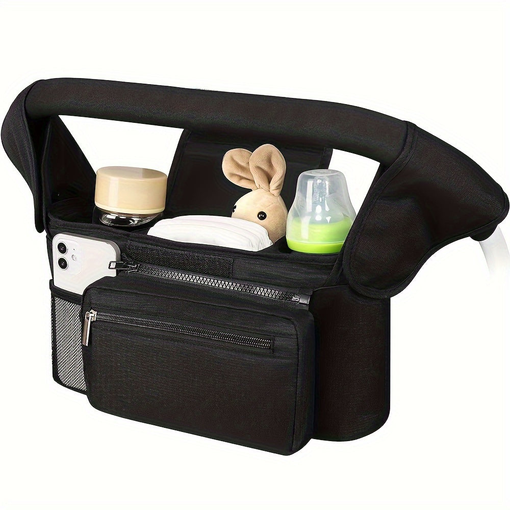 Stroller Organizer with Non-slip Strap, Insulated Cup Holder, and Phone Storage Bag. Universal Fit for Uppababy, Baby Jogger, Britax, BOB, Umbrella, Pet Strollers, and More.