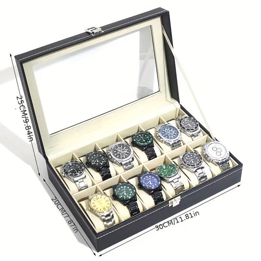 Watch lovers will adore this 12-digit Watch Storage Box, featuring a Wrist Watch Open Window Display, Large-capacity Dust-proof and Oxidation-proof Watch Case with Lid. The perfect choice for a thoughtful and practical gift.