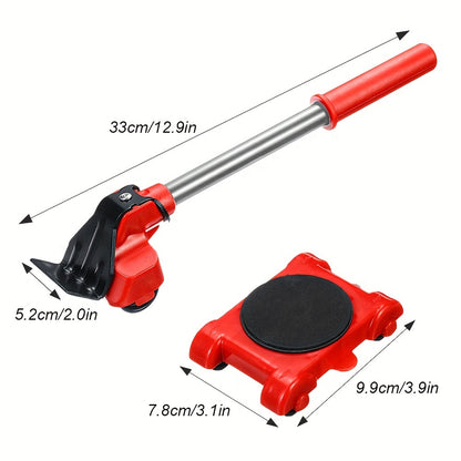 5-piece set of heavy duty furniture lifter mover rollers with wheel bar for easier furniture moving.