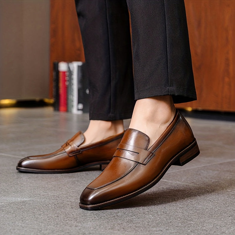 Men's classic slip-on loafers with genuine upper and lining, rubber sole, round toe - suitable for all seasons.