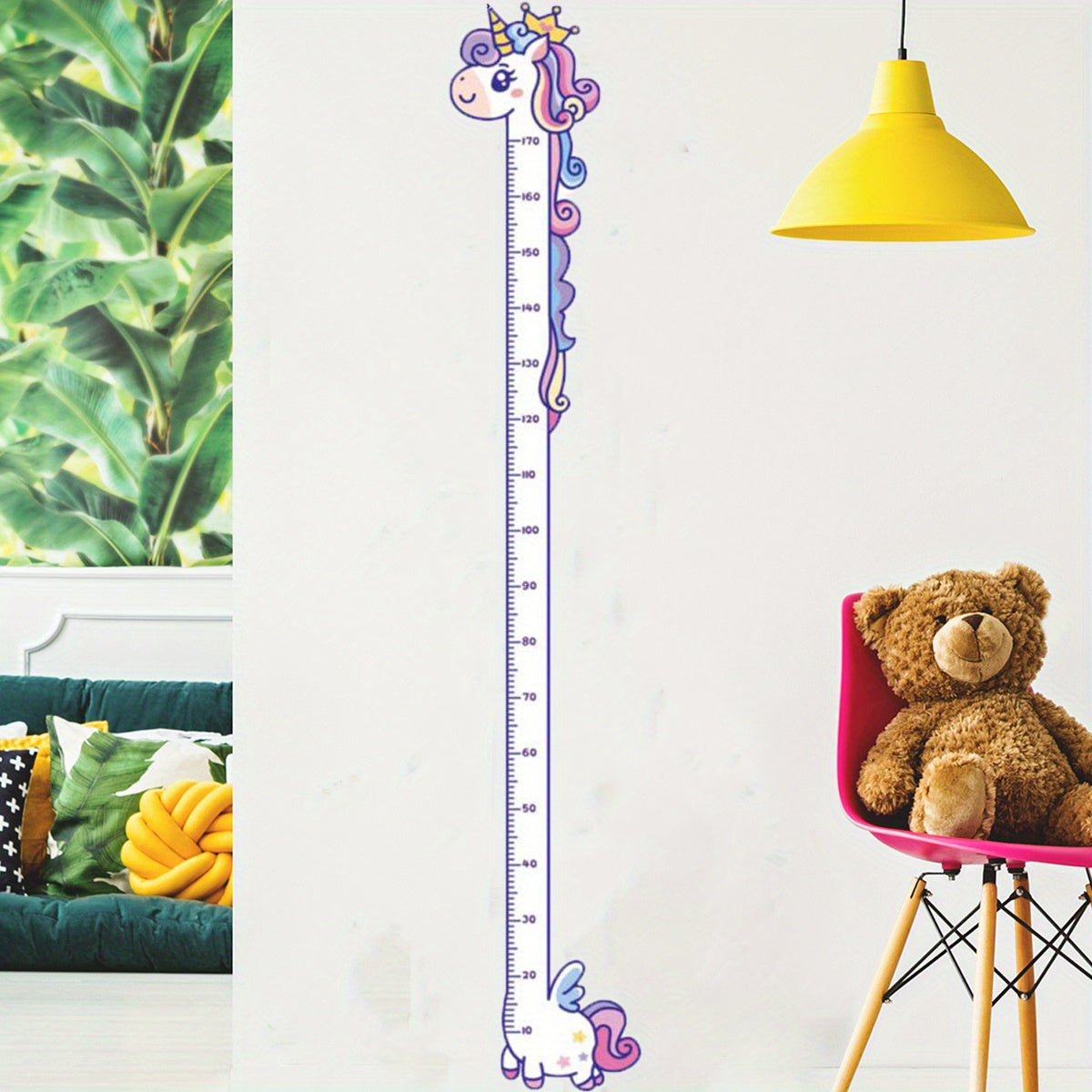 Unicorn giraffe dinosaur height wall sticker, creative cartoon measuring ruler, self-adhesive decoration.