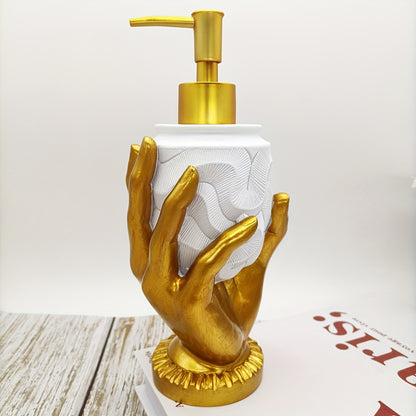 Elegant gold fingerprint resin soap dispenser, mercury-free with textured design. Ideal for bathroom and kitchen decor. Made of resin.