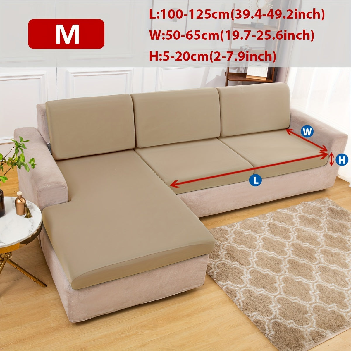 Stretch sofa seat cover to protect living room cushion.