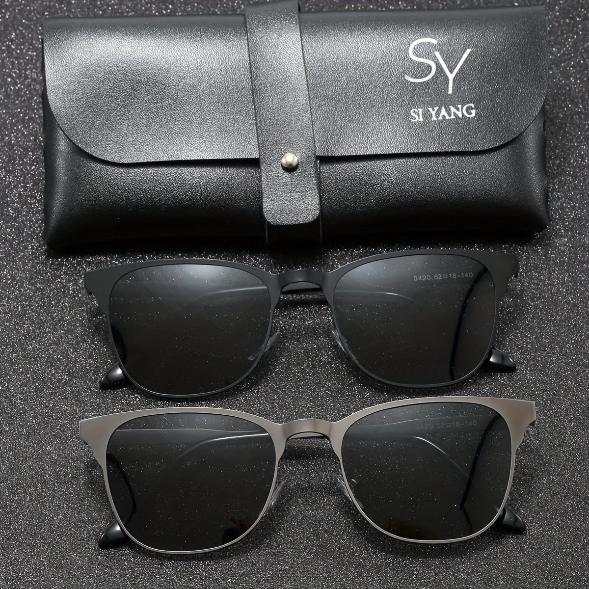 SY SI YANG Men's Ultra-Light Square Stainless Steel Fashion Glasses with Vintage Style, Polarized Lenses, Ideal for Business & Casual Wear, Includes Case & Cloth.