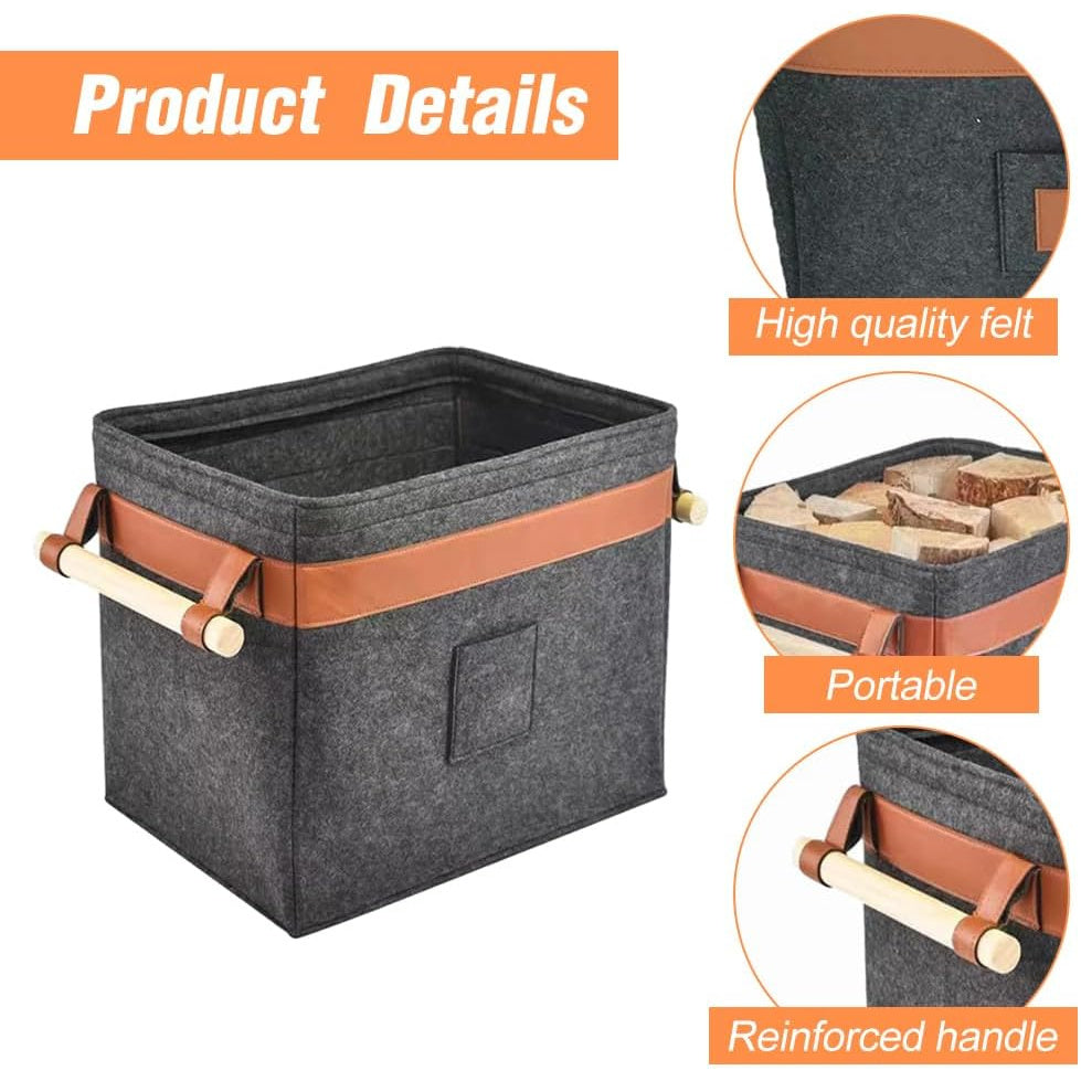 Durable Extra Thick Felt Firewood Carrier Basket Featuring a Strong Reinforced Handle - Convenient Portable and Foldable Wood Bag for Firewood, Newspaper, and Storage - Made with High-Quality Materials for Long-Lasting Construction