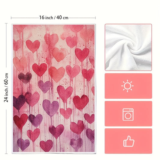 Pair of two incredibly soft kitchen towels perfect for Valentine's Day, with excellent absorbency and easily washable in the machine. Each towel measures 40.64x60.96 cm, making them ideal for holiday decor.