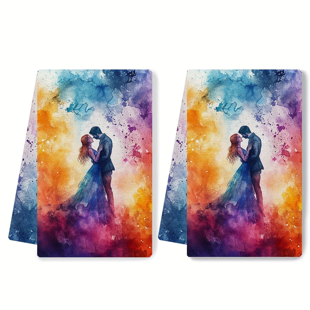 Set of 2 Ultra Soft Kitchen Towels, Love Conquers All Design, Highly Absorbent Dish Hand Towels for Holiday Decor, Machine Washable, 16x24 Inch - Item Number 2KYSYS1218682