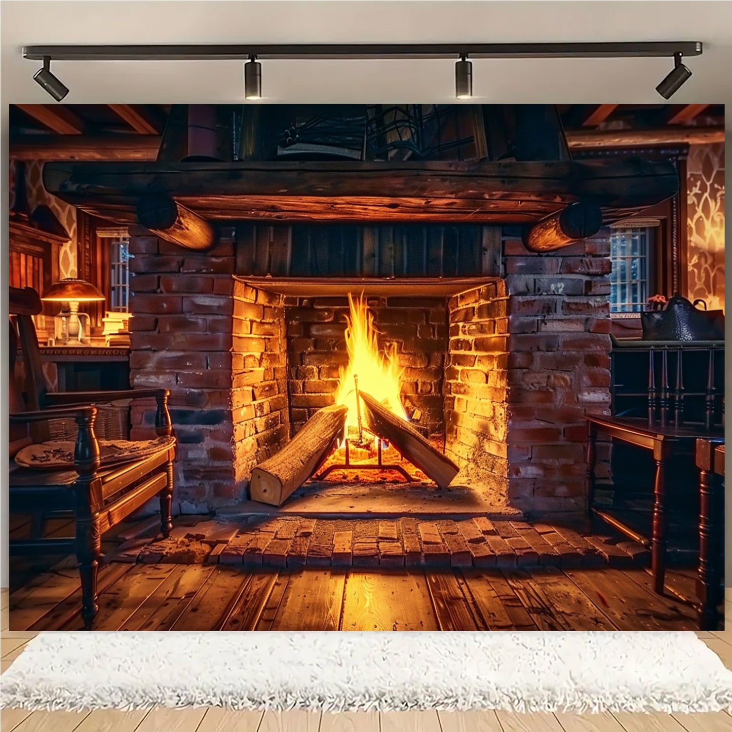 Realistic Fireplace Polyester Backdrop with Burning Wood Design - Available in Multiple Sizes (small: 99.06cm x 149.86cm, large: 179.83cm x 229.87cm) - Perfect for Winter Celebrations, Family Get-Togethers, Outdoor Events, and Multi-functional Use for