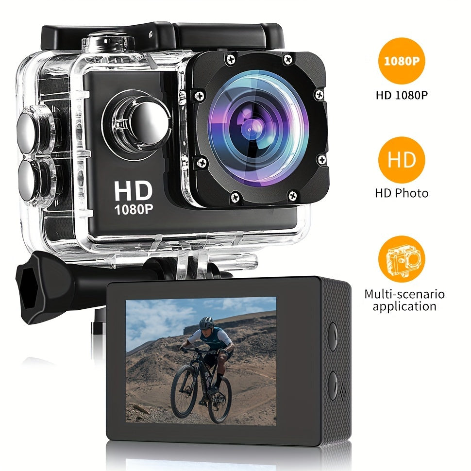 140° Ultra-Wide Lens 1080P HD Action Camera with Digital Stabilization, Fish Eye Effect, and Rechargeable Battery for Outdoor Sports Shooting.