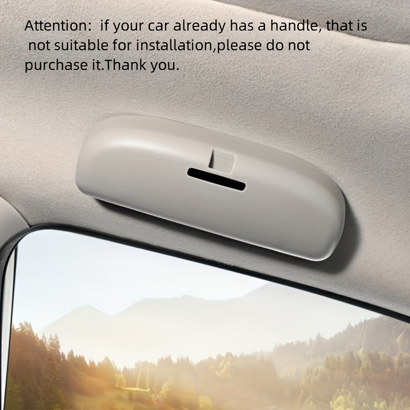 Car interior glasses case without original handle, modified for easy installation without damage.