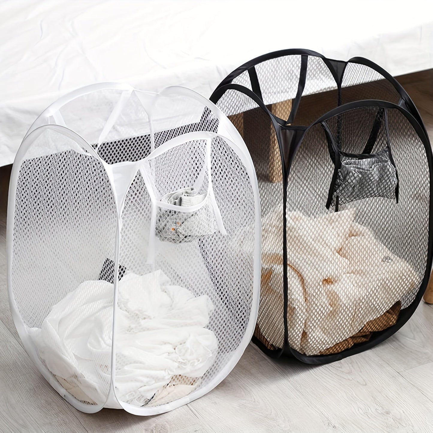 Spacious Mesh Laundry Basket with Convenient Handles, Collapsible, Generous Capacity for Storing Dirty Clothes, Sleek Rectangular Style, Ideal for Bathroom, Bedroom, or Dorm Use