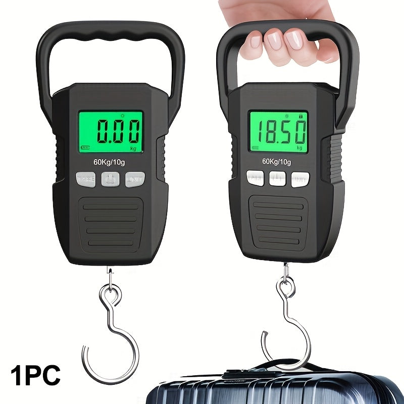 1pc Digital Hanging Scale with Large Backlit LCD Display - 132lb/60kg Capacity, Ideal for Fishing, Luggage & Postal Use, Battery-Operated (Batteries Not Included)