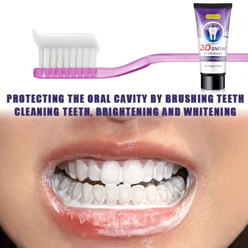 ROZINO 3D Snow Toothpaste: Whitens, Brightens, Freshens breath, Protects gums, Cream formula with Natural Ingredients for Daily Oral Care.