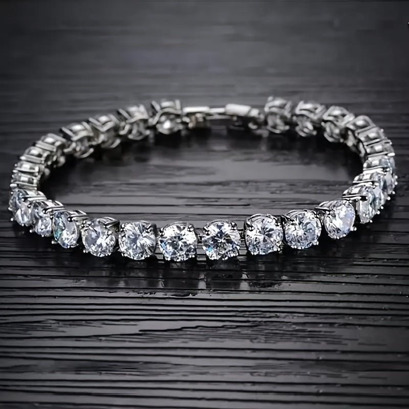 Gender-neutral 925 Silver Plated Bracelet featuring Synthetic 5A Zirconia, VVS Imitation Moissanite, and October Birthstone. Perfect for both everyday wear and special occasions. Ideal accessory for Mardi Gras Day in any season