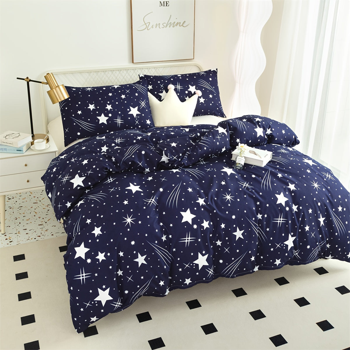 3-piece Fashion Duvet Cover Set with Starry Sky Pattern, Soft and Breathable Bedding Set for Bedroom, Guest Room, School Dorm Decor. Includes 1 Duvet Cover and 2 Pillowcases (Core not included).