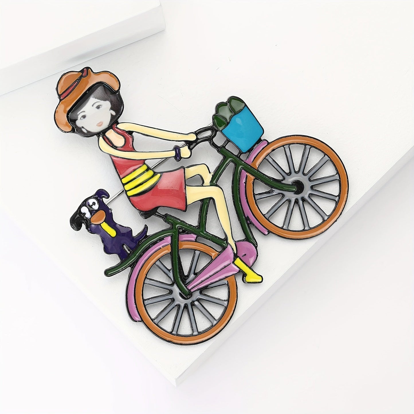 Adorable Acrylic Cycling Girl Brooch Pin - Quirky Cartoon Fashion Accent for Clothing and Bags