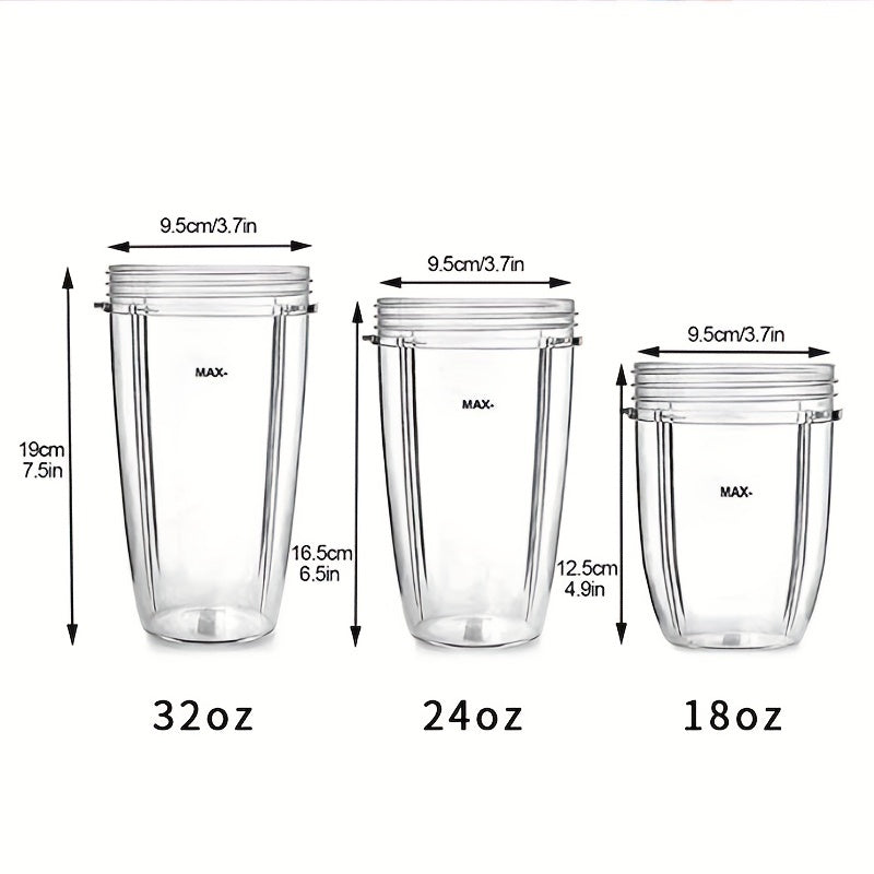 Nutribullet 600W va 900W bilan mos keladigan almashtirish stakani, 32oz, 24oz va 18oz o'lchamlarida mavjud.