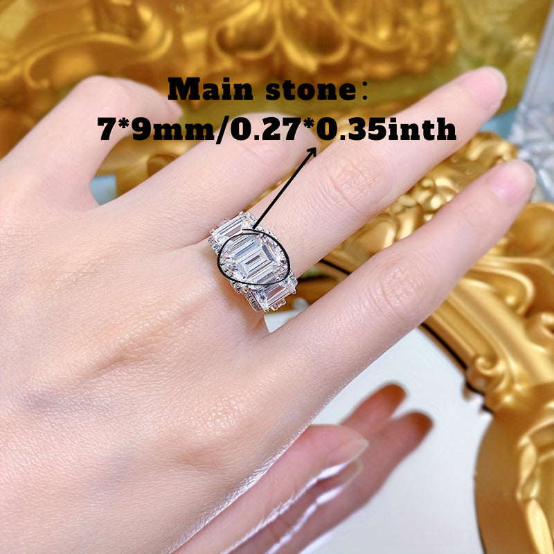 Exquisite 3g S925 Silver Ring adorned with 7x9 Emerald-Cut Synthetic Gemstones - Meticulously handcrafted with a dazzling design perfect for both everyday wear and special occasions. Comes packaged in a beautiful gift box for a memorable 2024 holiday